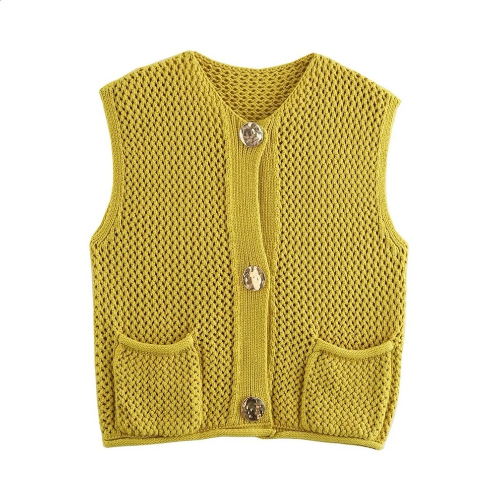 Chunky Knit Vest Top with solid gold detail accent buttons